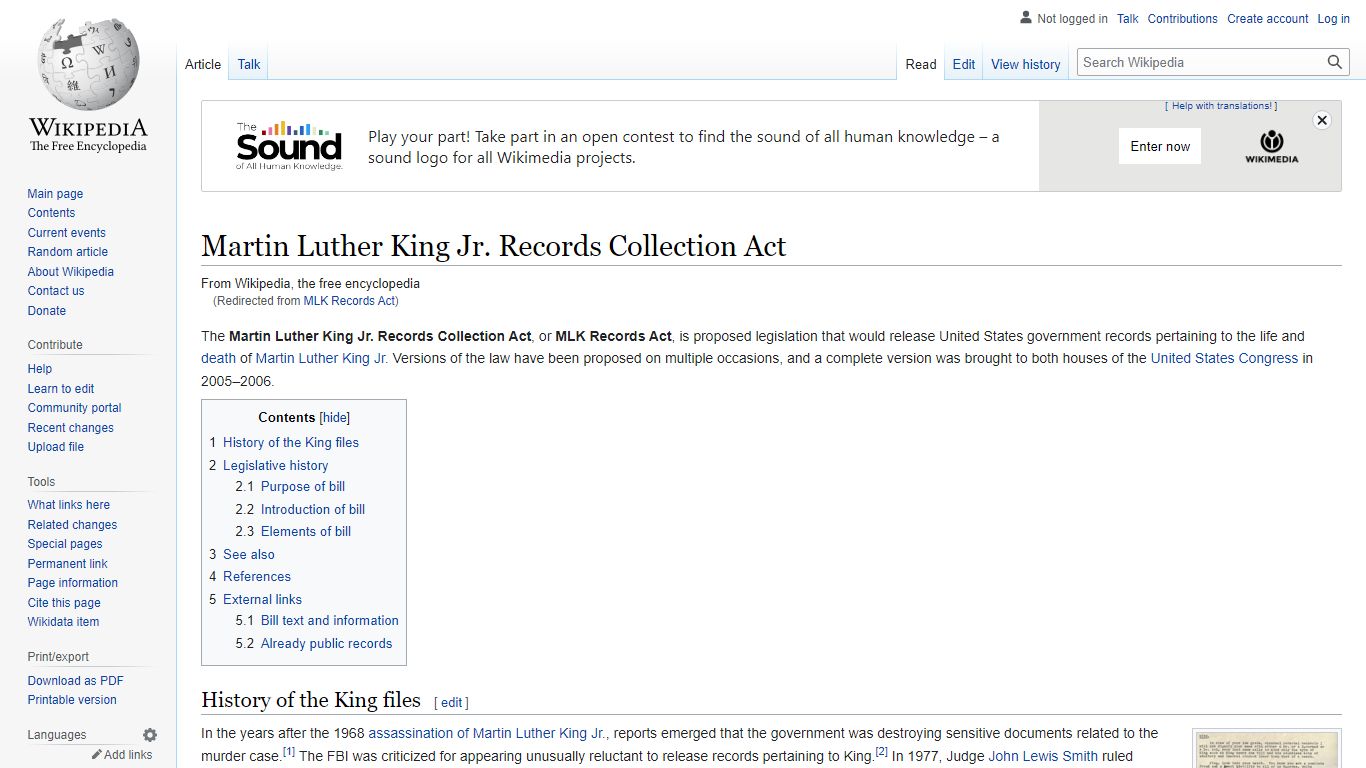 Martin Luther King Jr. Records Collection Act - Wikipedia